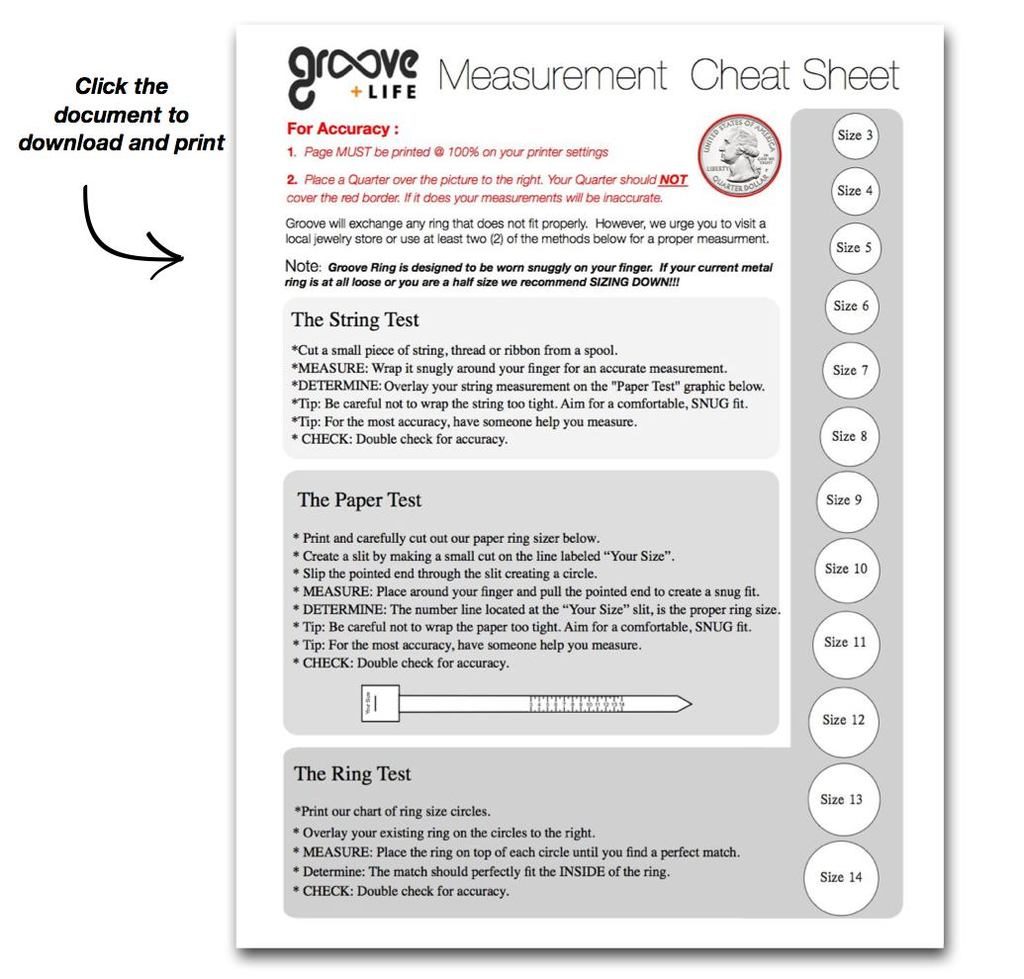 Groove Ring Sizing Chart