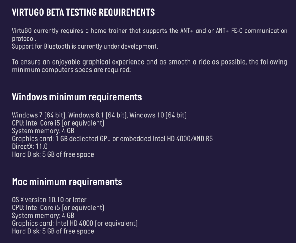 Virtu Go System Requirements
