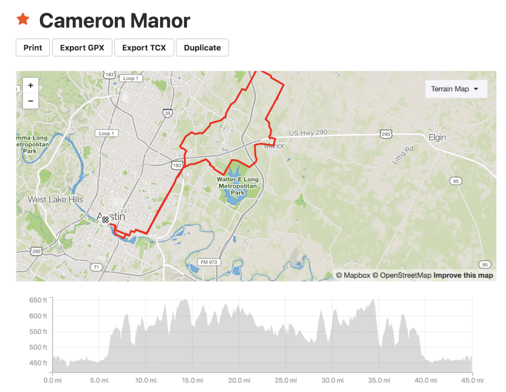 Cameron Manor Cycling Route