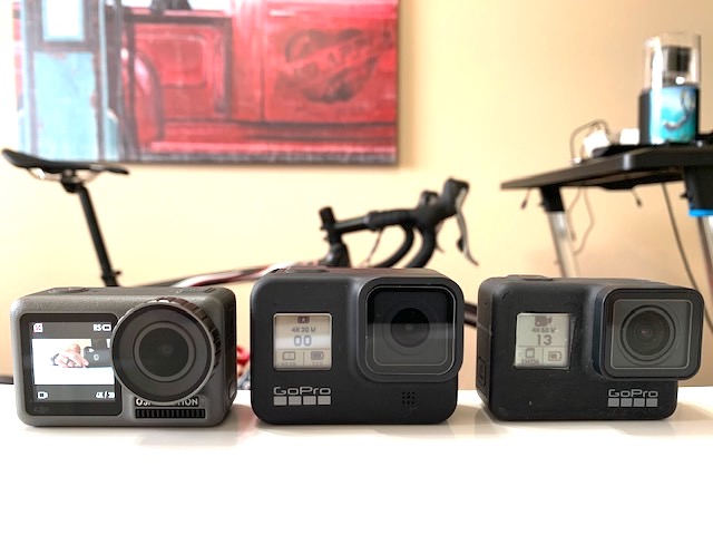 Front view Comparison between the Osmo Action, Hero 8 Black and Hero 7 black.