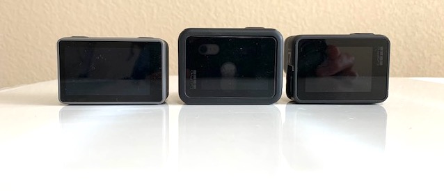 Rear view Comparison between the Osmo Action, Hero 8 Black and Hero 7 black.