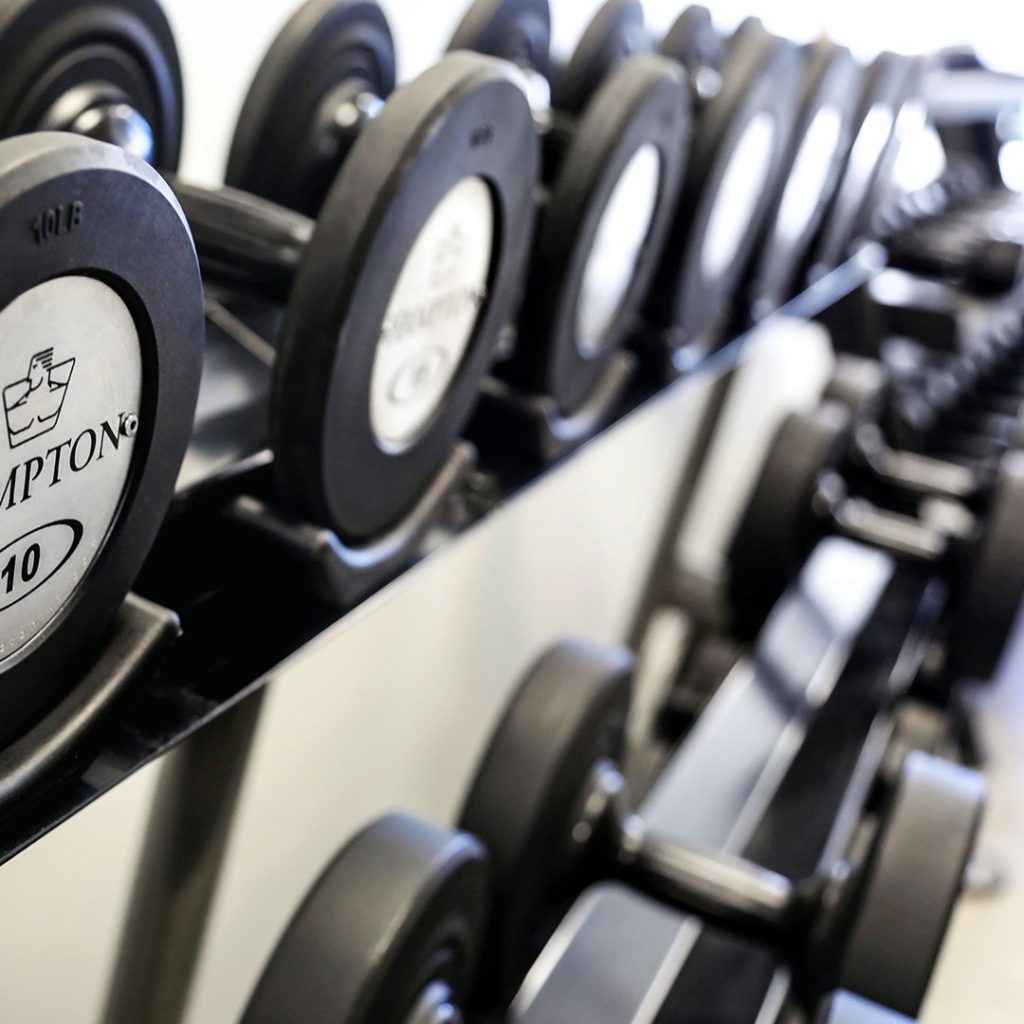 View of Hampton Fitness Urethane Dumbbells At a gym
