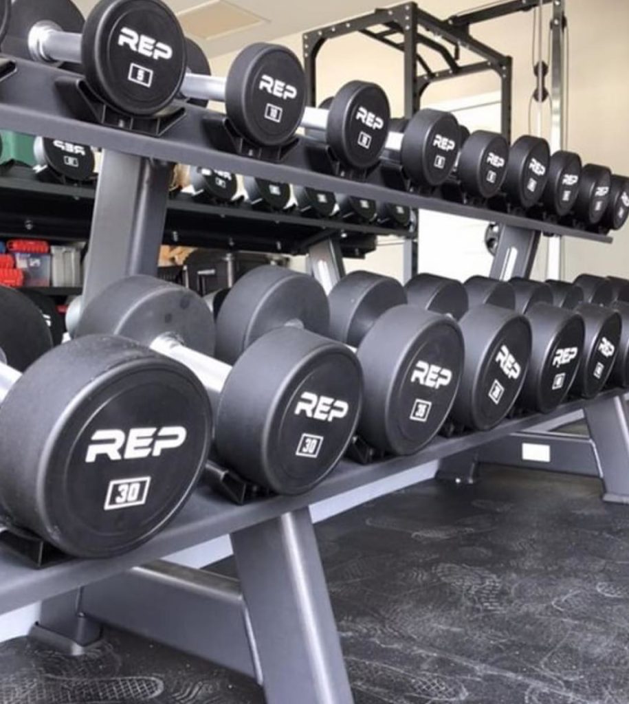 View of Rep Fitness Urethane Dumbbells At a fitness studio